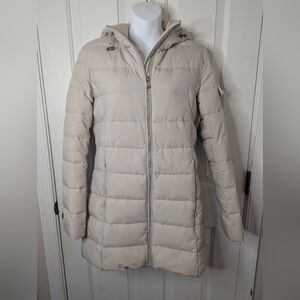 Ralph Lauren Down Jacket Cream Packable Hooded Stretch Down Puffer, Size Medium